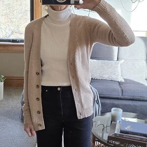 Ann Taylor Light Camel & Gold Metallic Wool Cardigan Sweater | S